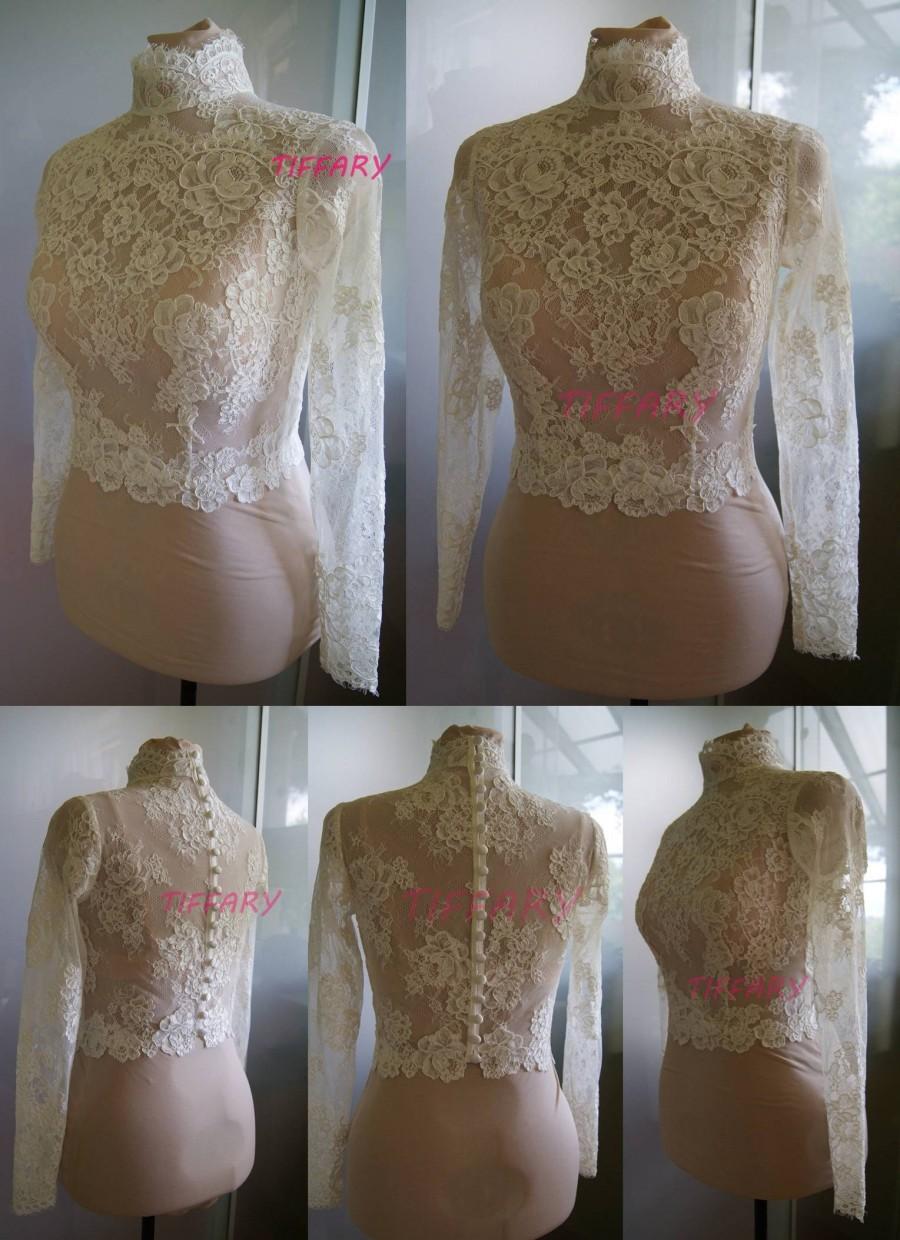Mariage - Wedding bolero,top, style Grace Kelly, made of lace alencon, sleeve long or 3/4, front of a full,  . Romance bridal bolero GRACE 2
