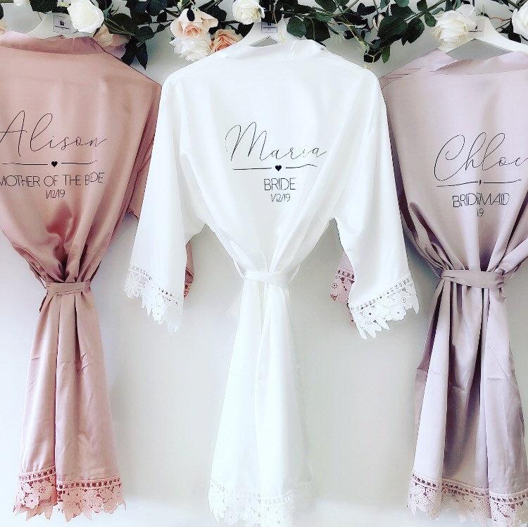 Mariage - EMILY satin and lace bridal robes in standard and plus sizes and child sizes,  wedding robe with lace for bridesmaids