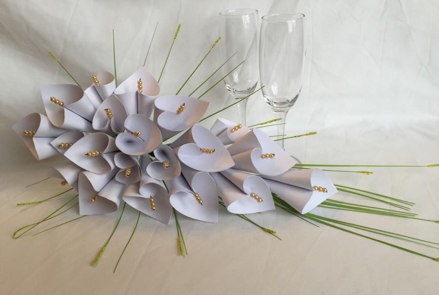 زفاف - White lily bridal bouquet, paper flower cascade bouquet, wedding bouquet, calla lilies bouquet, paper lily bouquet, wedding flowers