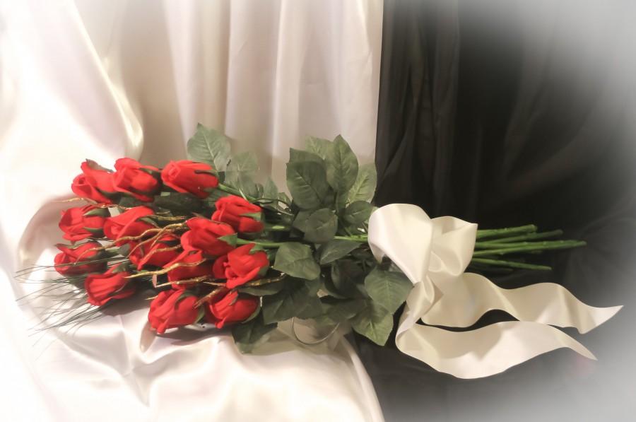 زفاف - Long Stem Red Rose Bridal Bouquet