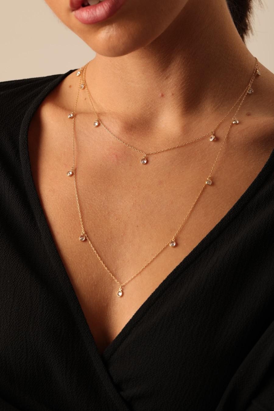 زفاف - Long Gold Necklace, drop necklace, long chain necklace, dainty necklace, minimalist necklace, crystal necklace, gift for women, cz chain