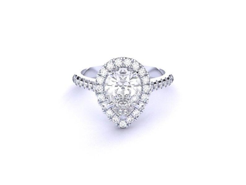 زفاف - Moissanite ring, 2.1ct Pear cut diamond equivalent Forever one Moissanite engagement ring, Diamond halo ring made in solid 14k gold