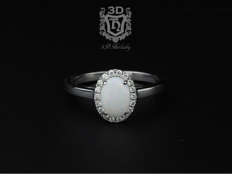 زفاف - Opal ring, Opal engagement ring with natural diamonds made in your choice of 14k white, yellow, or rose gold