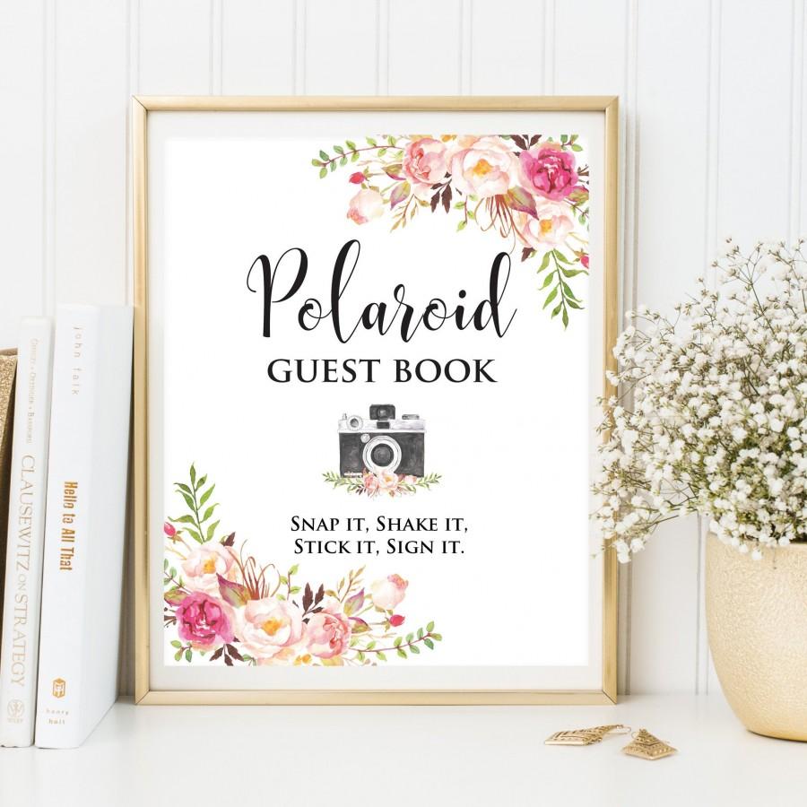 Wedding - polaroid wedding guest book, Sign Photo Guest Book, Floral Wedding Photo Guestbook Sign,Guest Book Alternative,Floral polaroid printablesign