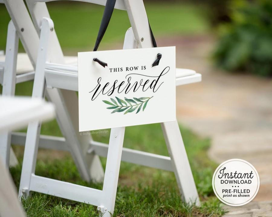Mariage - Printable Reserved Seat Sign for Wedding, This Row is Reserved Sign Wedding, Pre-Filled Reserved Chair Sign Template, Instant Download A1