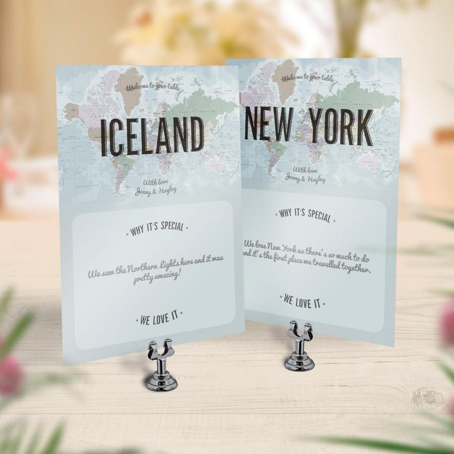 Wedding - Travel Theme Wedding, Travel Place Card, Vintage table number, Custom Wedding Table Name, Travel Map Table Number, Postcard Adventure Map