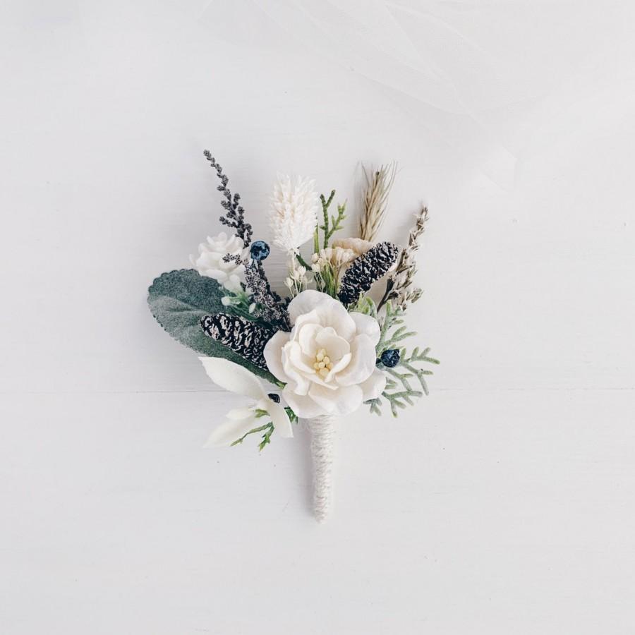 Mariage - Wedding boutonniere, Winter Rustic boutonniere, Pine cone Boutonniere