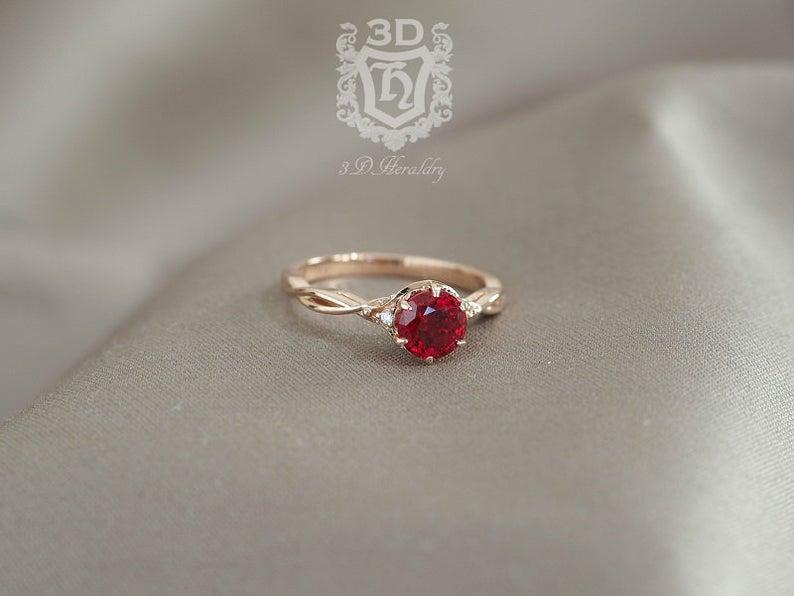 زفاف - Ruby ring , Ruby engagement ring, Floral Ruby and diamond ring made in your choice of solid 14k rose gold, white gold, yellow gold