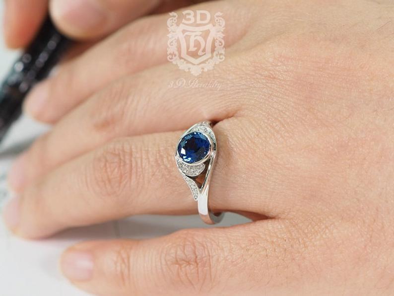 زفاف - Sapphire engagement ring, Floral engagement ring with natural diamonds made with your choice of 14k white , yellow or rose gold