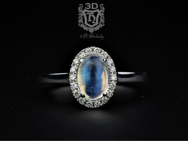 زفاف - Moonstone ring, Moonstone engagement ring with natural diamonds made in your choice of 14k white, yellow, or rose gold