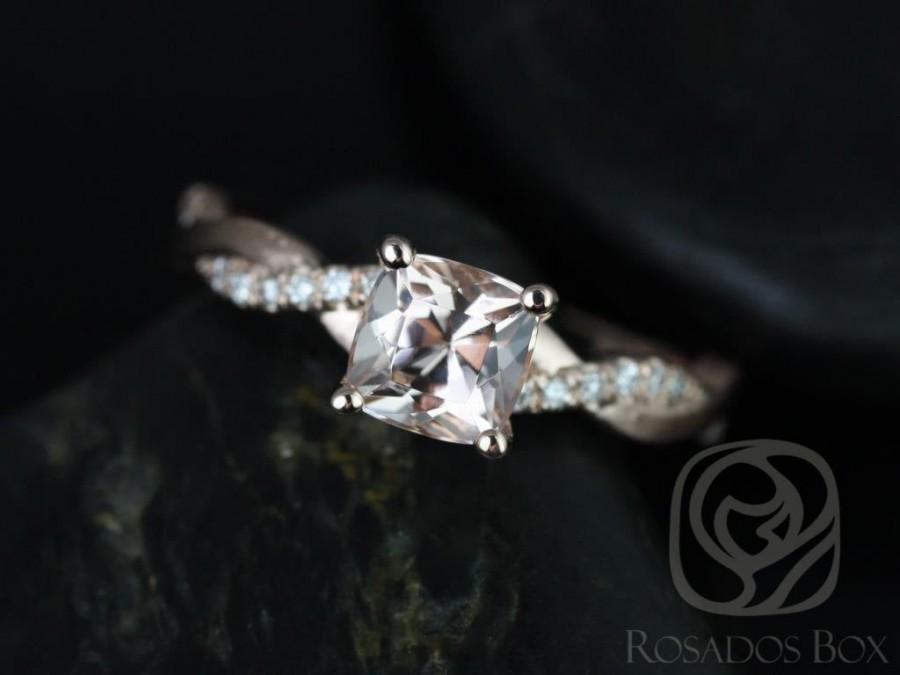 Wedding - 6mm Cushion Morganite Diamond Twisted Vine Engagement Ring,14kt Solid Rose Gold,Tressa 6mm,Rosados Box