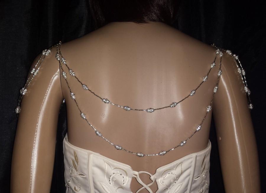 زفاف - Bridal Veil Back Shoulders drape chain for open back wedding dress Back Necklace Crystals, Diamante's Jewellery backless dress 2 row 16" 21"
