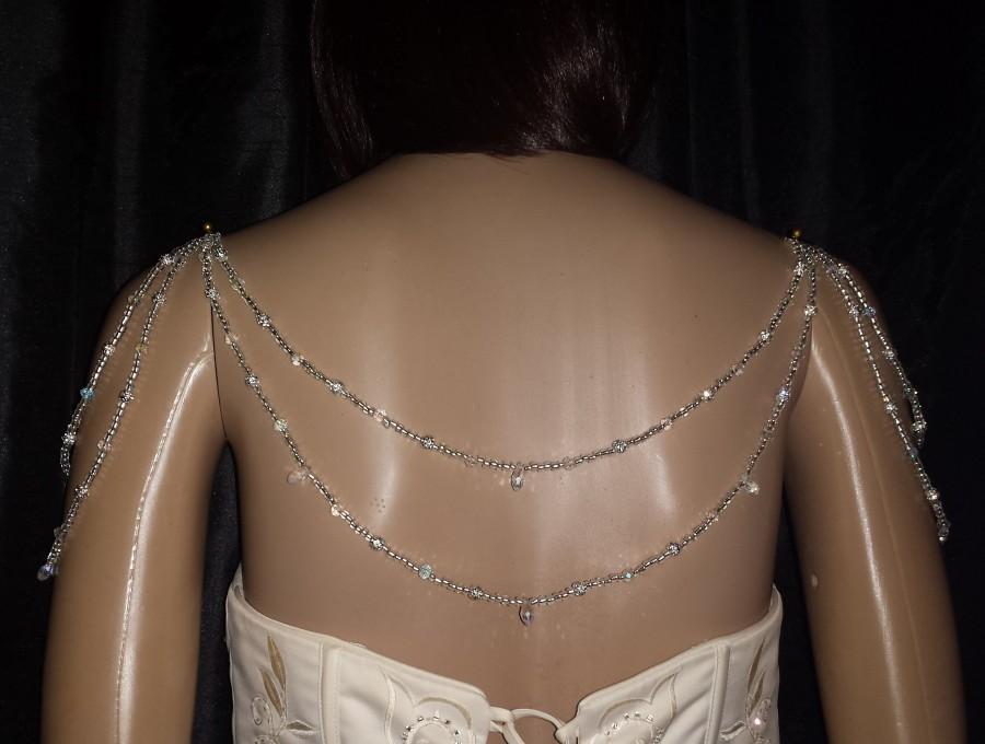 Wedding - Bridal Veil Back Shoulders drape chain for open back wedding dress Back Necklace Crystals, Diamante's Jewellery backless dress 2 row 17" 22"