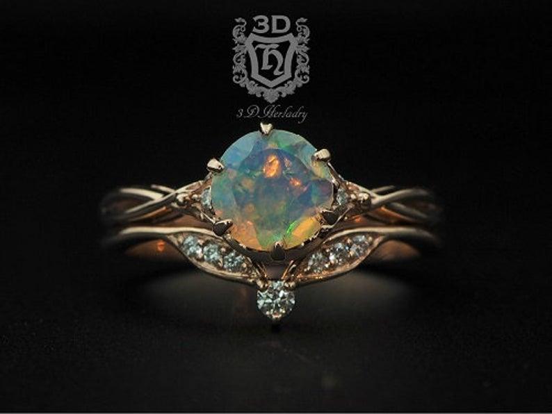 زفاف - Opal ring , Opal engagement ring set , Ethiopian Opal Ring natural diamonds made with your choice of 14k rose gold, white gold, yellow gold