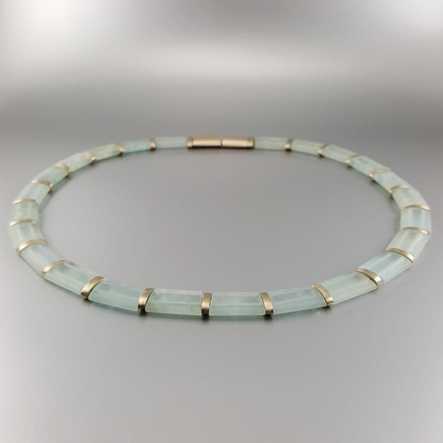 Mariage - Stunning necklace/collier mat Aquamarine with 14K white gold pieces  - Aphrodite's dream - gift idea - statement Cleopatra necklace - bridal