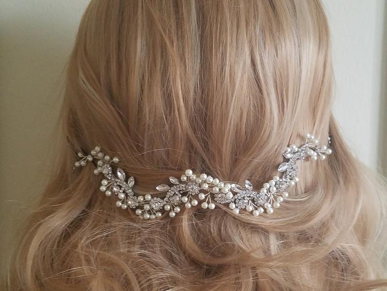 Mariage - Pearl Crystal Bridal Hair Vine, Ivory Pearl Floral Hair Piece, Wedding Crystal Pearl Headpiece, Bridal Hair Piece, Pearl Bridal Wreath