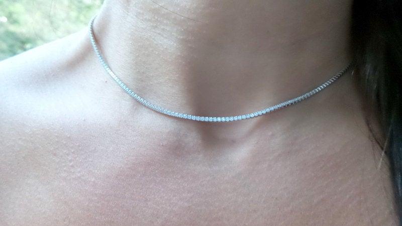 Mariage - Diamond Cz Necklace / Tennis Necklace / CZ Tennis Necklace / Bridal Party Gift / Sterling Silver CZ Tennis Necklace / Diamond Choker