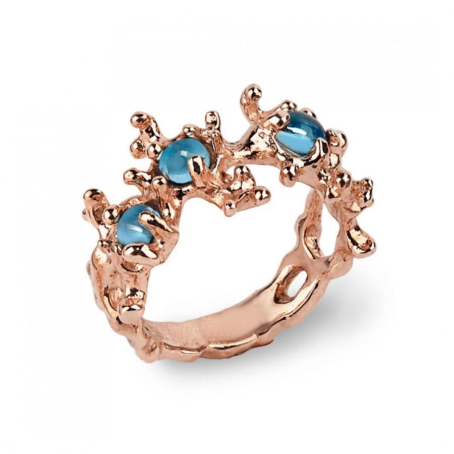 Mariage - BETWEEN the SEAWEEDS Swiss Blue Topaz Ring,Rose Gold Gemstone Ring, Unique Rose Gold Ring Band, Blue Topaz Engagement Ring