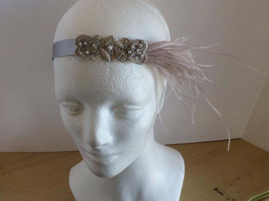 Свадьба - Silver great Gatsby headband,  1920s flapper headpiece putty ostrich feathers silver headband stone 1920s  daisy Buchanan costume