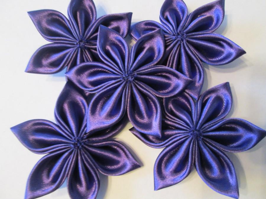 Mariage - 5 PLUM Purple Kanzashi Flowers, Choose Your Colors, DIY Wedding Flower Supplies, DIY Bridal Flowers, Jewelry, Bouquet, Headband, Fascinator