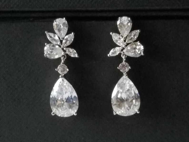 Wedding - Crystal Bridal Earrings, Wedding Teardrop Earrings, Bridal Jewelry, Chandelier Earrings, Crystal Earrings, Dangle Earrings, Prom CZ Jewelry