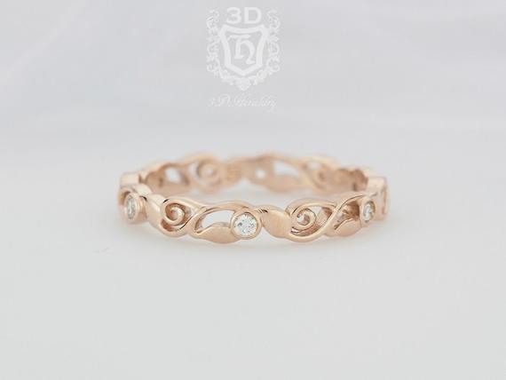 Wedding - Womens wedding band, Wedding ring, Eternity band with natural diamonds made in solid 14k rose gold