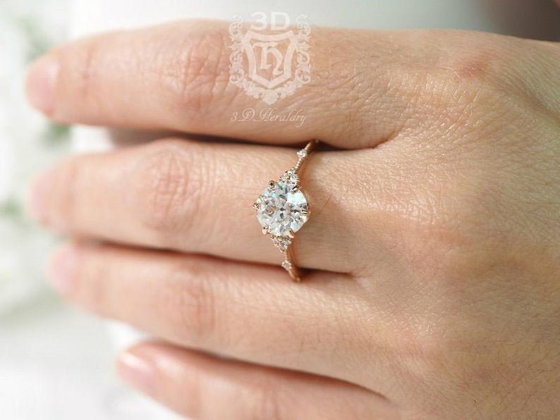 Wedding - Moissanite ring, OEC Moissanite and diamond engagement ring made in your choice of solid 14k white, yellow, or rose gold