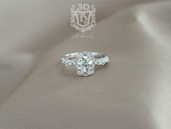 Wedding - Moissanite ring , Moissanite engagement ring, OEC Moissanite and diamond ring made in solid 14k rose gold, white gold, or yellow gold