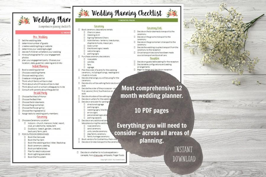 Hochzeit - Ultimate 12 Month Wedding Planning Checklist, PDF digital file, Instant Download,