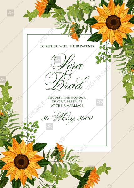 Hochzeit - Sunflower wedding invitation summer save the date vector template