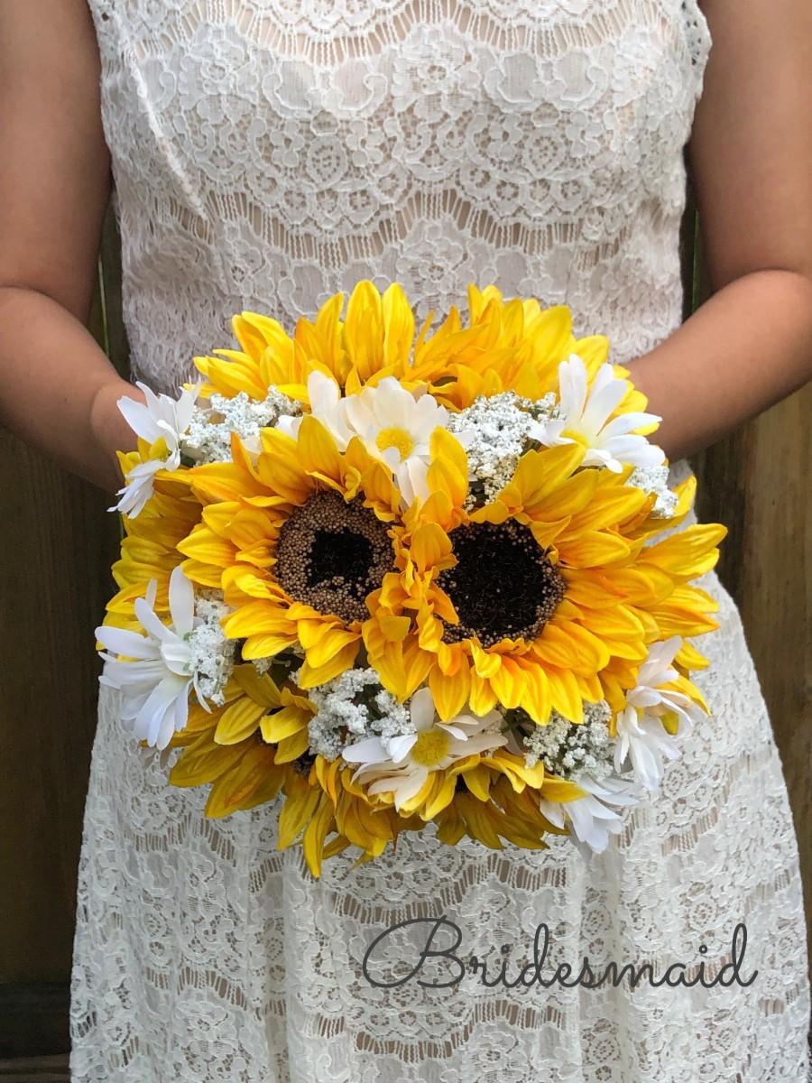 Wedding - Sunflowers wedding Sunflower bouquet Rustic Weddings Country weddings Budget bouquets Twine handle Lace handle
