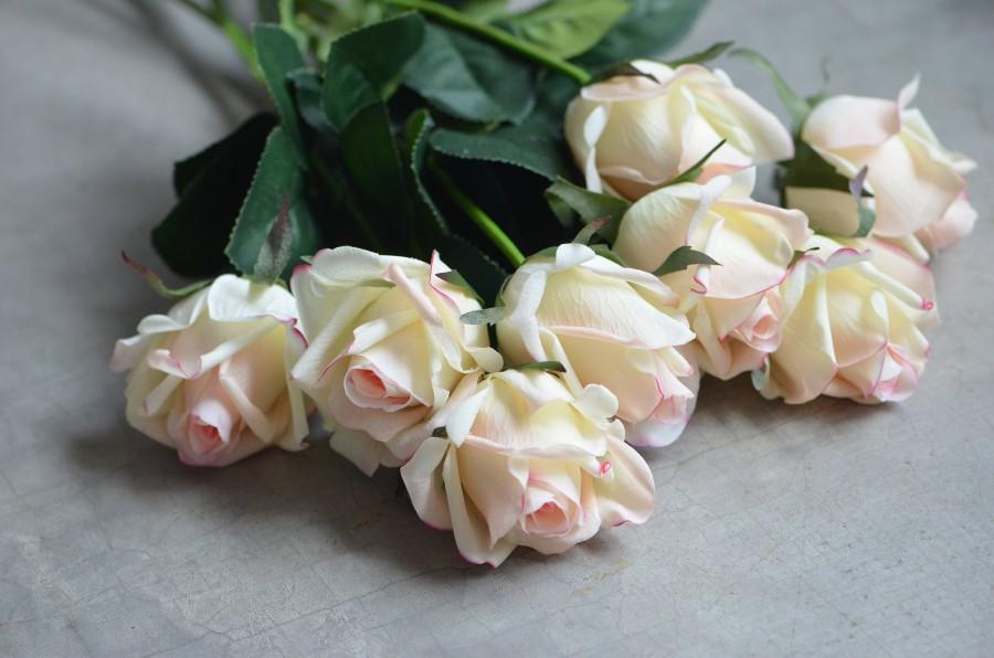 Mariage - Blush Roses Medium Roses Buds Real Touch Flowers DIY Wedding Flowers Silk Bridal Bouquets Wedding Centerpieces