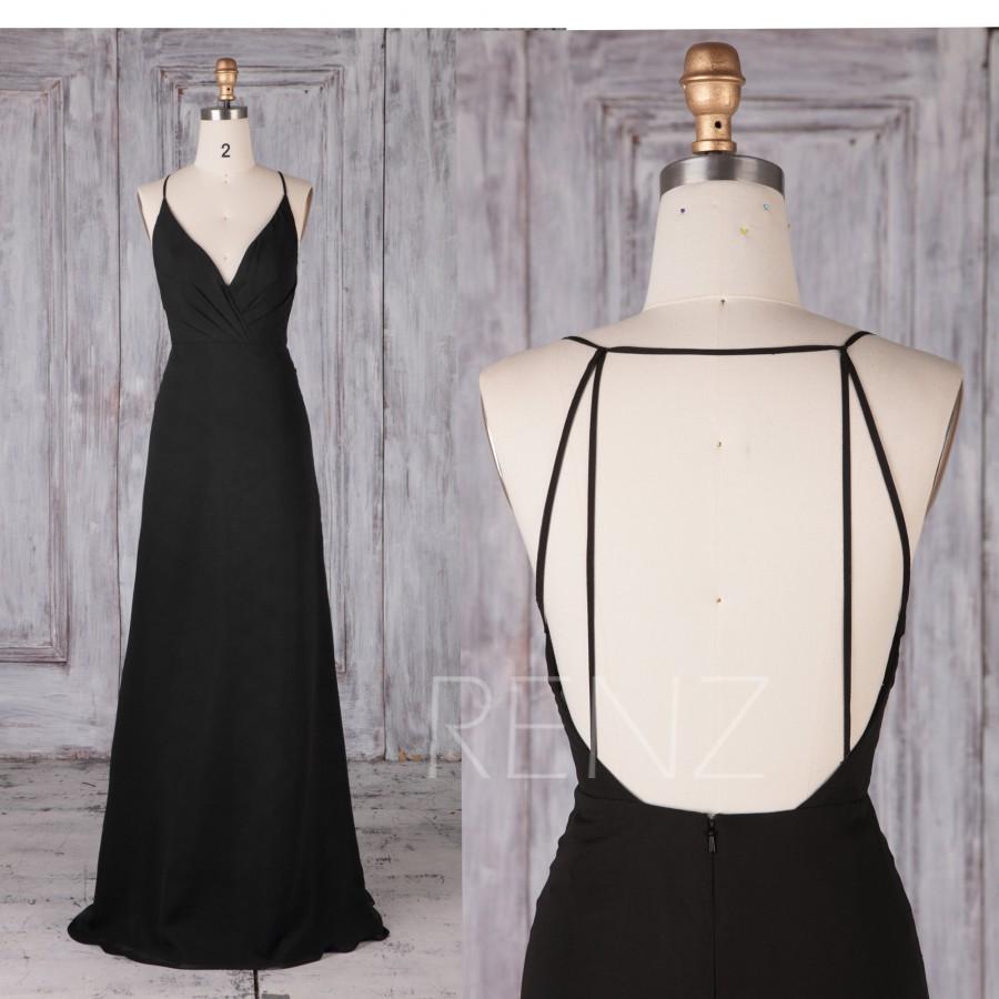 Wedding - Black Bridesmaid Dress Long Backless Prom Dress for Women Ruched V Neck A-line Black Wedding Dress (L582)