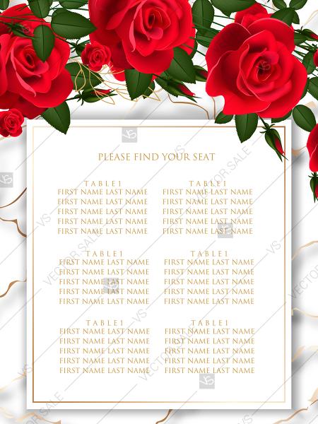 Mariage - Seating chart wedding invitation Red rose marble background card template PDF 18x24 in PDF maker