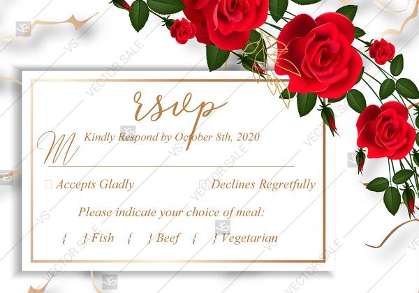 Свадьба - RSVP wedding invitation Red rose marble background card template PDF 5x3.5 in PDF editor
