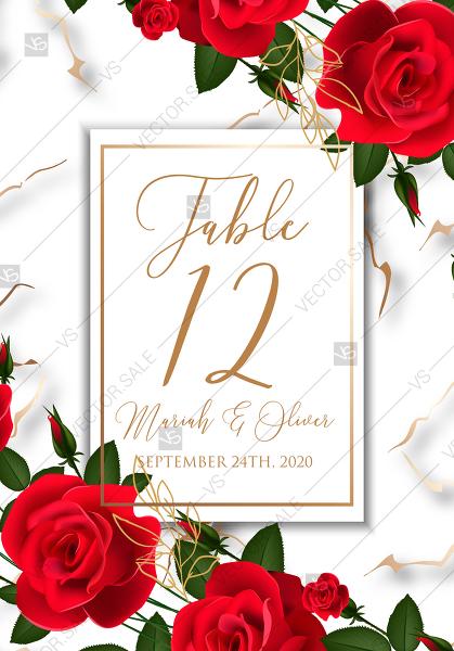 زفاف - Table place card Wedding invitation Red rose marble background template PDF 3.5x5 in instant maker