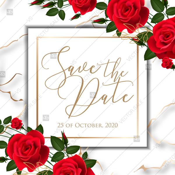 Wedding - Save the date wedding invitation red rose marble background card template PDF 5.25x5.25 in online editor