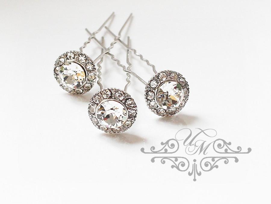 Свадьба - Set Swarovski Crystal hair pins Wedding Headpiece Wedding Hair pins Bridal hair pins Bridesmaids hair pins Rhinestone circle pins - ORLA