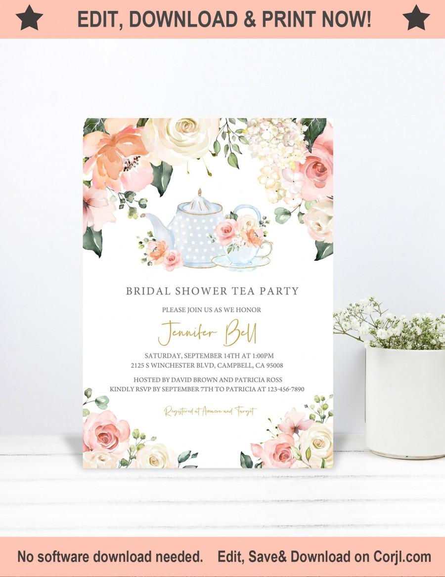 Wedding - Bridal Shower Tea Party Invitation/ Bridal Tea Shower Invite/ Bridal Brunch/ INSTANT DOWNLOAD/ 100% EDITABLE