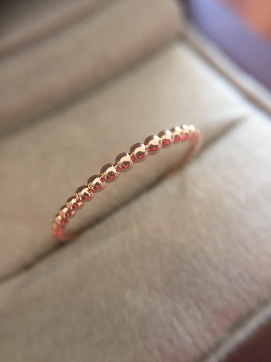 Wedding - 14k Rose Gold 1.5mm Wide Women's Beaded Wedding Ring Stackable Band **Also in White or Yellow Gold