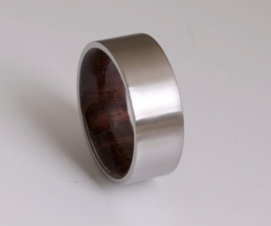 Mariage - wood ring titanium band wedding ring woman wood man jewelry engagement ring wood wedding band ROSE WOOD