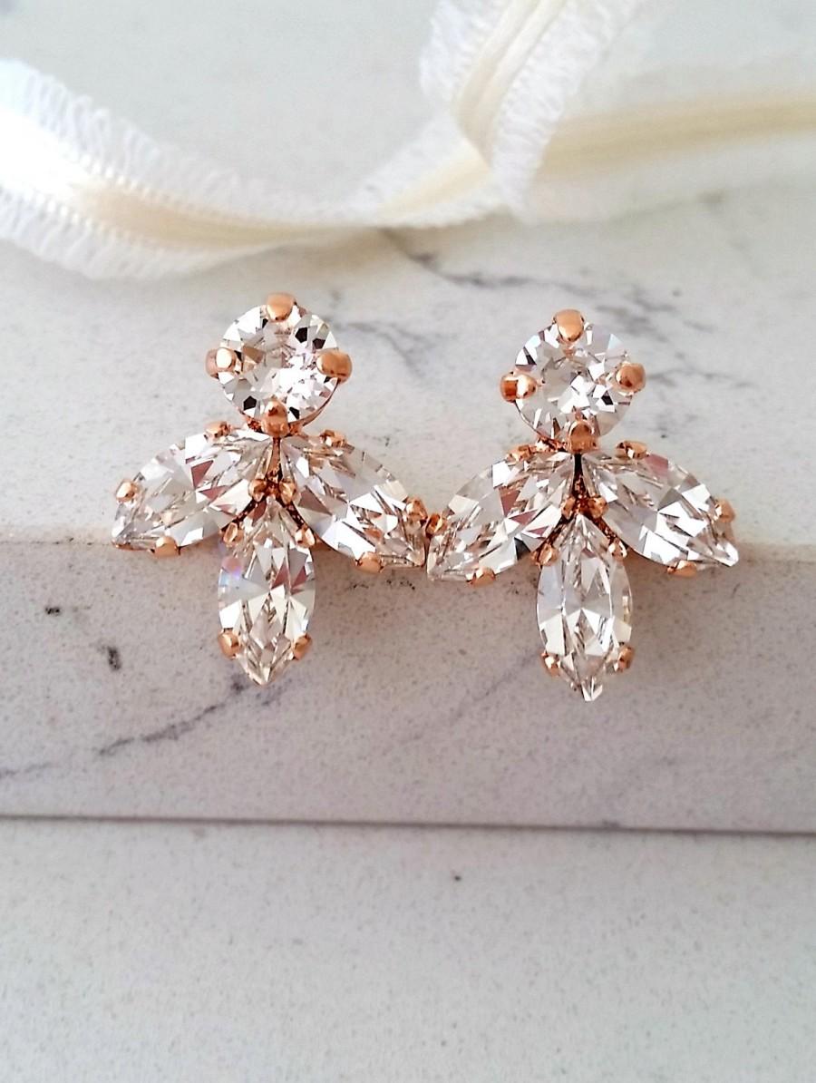 Mariage - Rose gold Bridal earrings,Clear crystal stud earrings,Bridesmaid gift,Petite crystal earrings,white Cluster earring,Vintage Bridal earrings