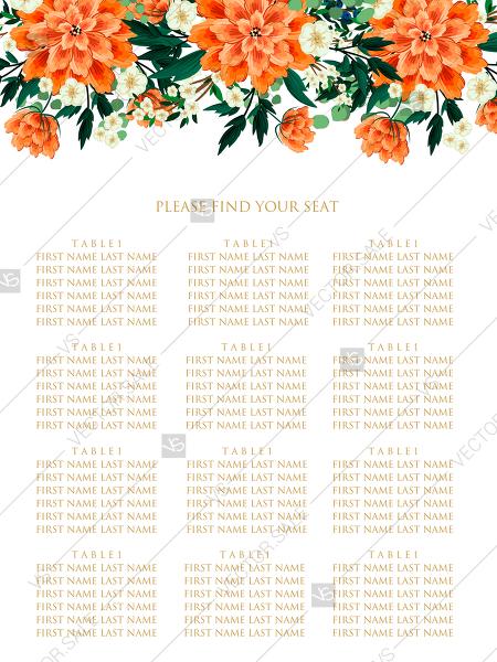 Wedding - Seating chart wedding invitation peach peonies, sakura, blooming in Chinese style PDF 18x24 in instant maker