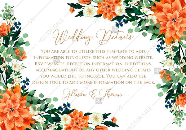 Hochzeit - Wedding details card invitation peach peonies, sakura, blooming in Chinese style PDF 5x3.5 in PDF maker