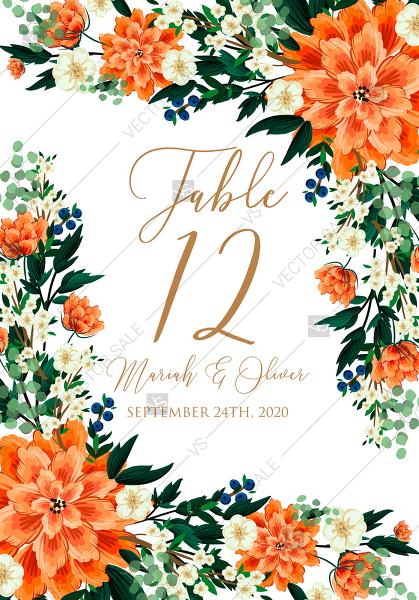 Wedding - Place table card wedding invitation peach peonies, sakura, blooming in Chinese style PDF 3.5x5 in create online