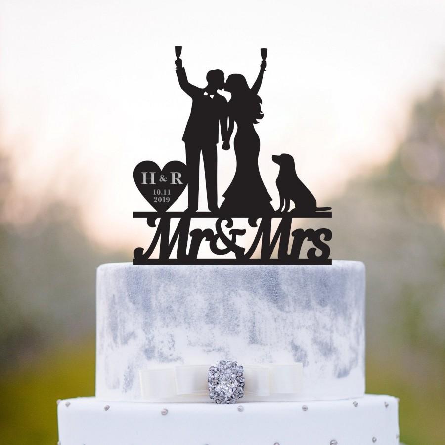 زفاف - Labrador retriever cake topper,mr and mrs cake topper with black lab,bride and groome cake topper with dog,wedding cake topper with dog,a112