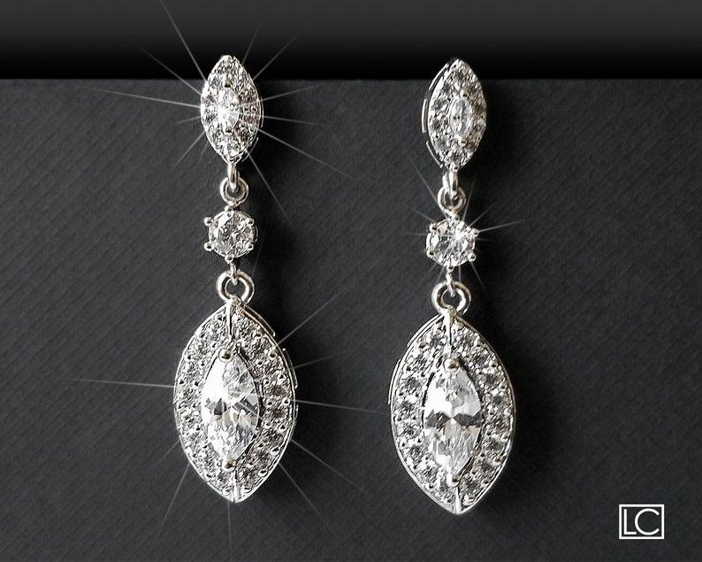 زفاف - Crystal Bridal Earrings, Cubic Zirconia Marquise Earrings, Chandelier Wedding Earrings, Crystal Dangle Earrings, Bridal Jewelry Prom Jewelry