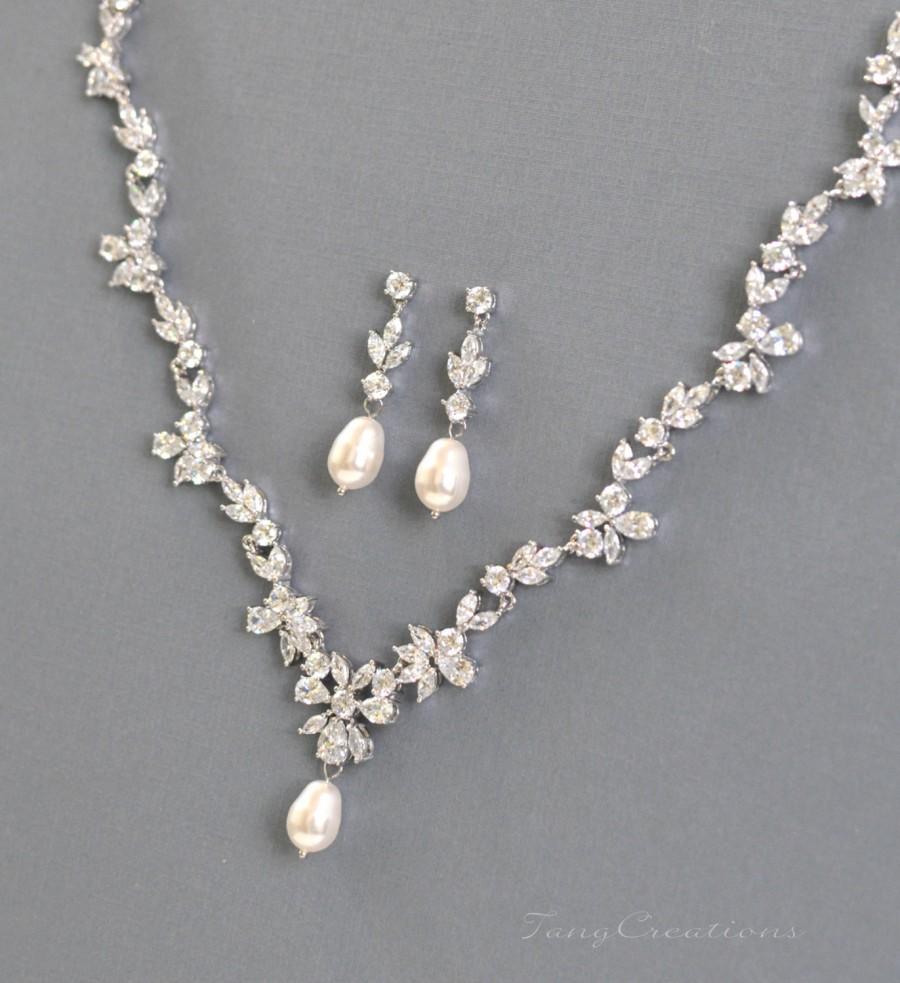 زفاف - Crystal Pearl Necklace Set, Pearl & Crystal Bridal Necklace, Wedding necklace, wedding necklace, bridesmaid jewelry