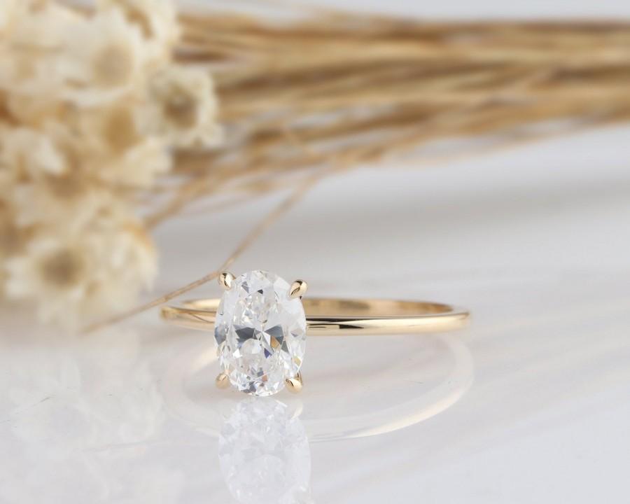 زفاف - 14K Solid Gold Ring/ 1.5CT Oval Simulated Diamond Wedding Ring/ Moissanite Engagement Ring/ Anniversary Ring/Promise Ring/Yellow Gold Ring