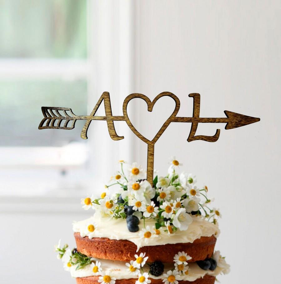 Свадьба - Arrow Rustic Wedding Cake Topper Custom Cake Topper Wedding Cake Topper Rustic Country Chic Wedding Cake Topper heart cake topper wood, #050